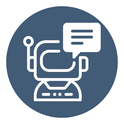 AI represented as a robot with a speech bubble.