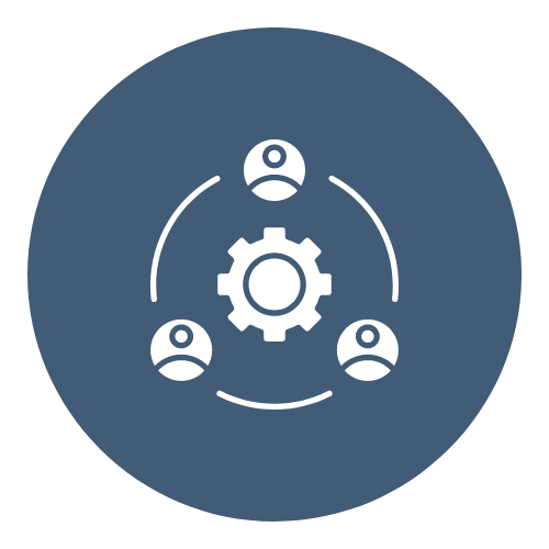 Technology Integration represented as a circle of people around a mechanical cog.